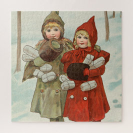 Vintage kleine Mädchen mit Parzellen Puzzle