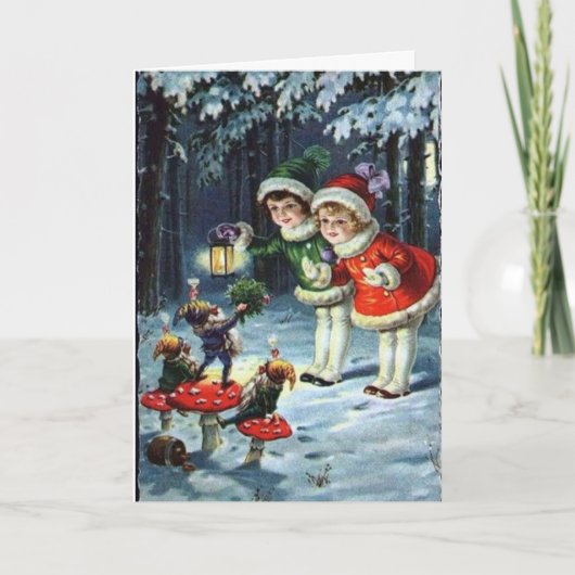 Vintage kleine Mädchen mit Weihnachtsbrunnen Karte (Vorderseite)