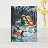 Vintage kleine Mädchen mit Weihnachtsbrunnen Karte (Gelbe Blume)