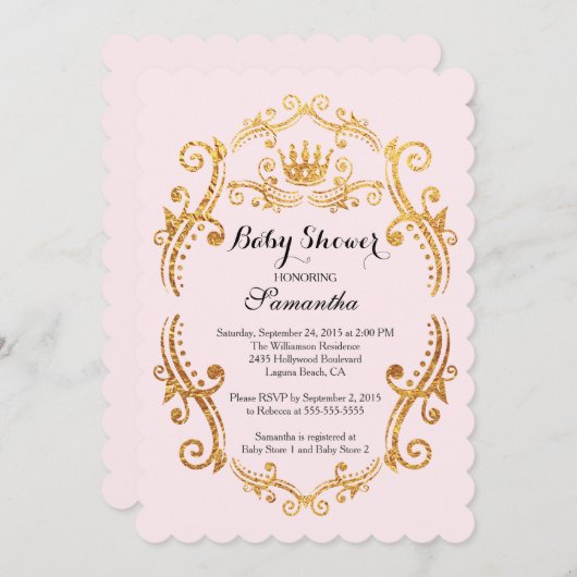 Vintage kleine Princess-Kinderdusche Einladung (Vorne/Hinten)