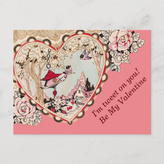 Vintage kleine Vögel Tweet Valentines Postkarte (Vorderseite)