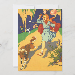 Vintage Kleiner Rotkäppchen, Hund und Ballons Einladung