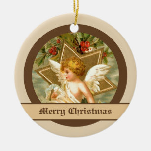 Vintage kleiner süßer Weihnachtsengel und Stern Keramikornament