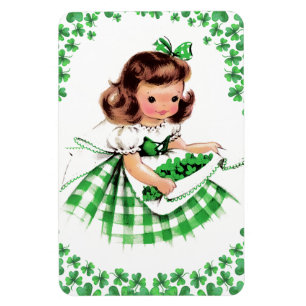 Vintage kleines irisches Mädchen St. Patrick's Day Magnet