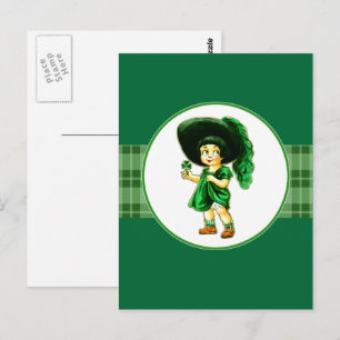 Vintage kleines irisches Mädchen St. Patrick's Day Postkarte
