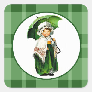 vintage Kleines irisches Mädchen St.Patrick's Day Quadratischer Aufkleber