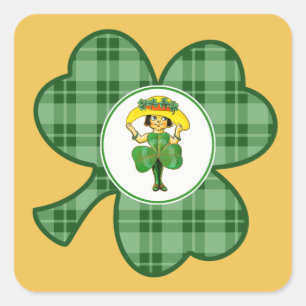 Vintage Kleines Irisches Mädchen St. Patrick's Day Quadratischer Aufkleber