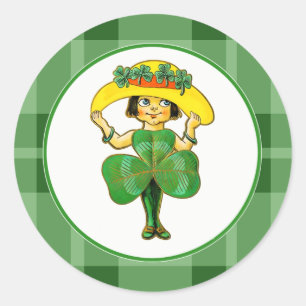 Vintage kleines irisches Mädchen St. Patrick's Day Runder Aufkleber
