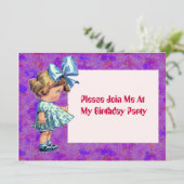 Vintage kleines Mädchen-Illustration - Geburtstag Einladung (Stehend Vorderseite)