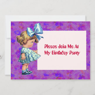 Vintage kleines Mädchen-Illustration - Geburtstag Einladung