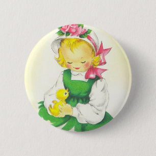 Vintage kleines Mädchen Retro süß Button