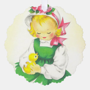 Vintage kleines Mädchen Retro süß Ornament Karte