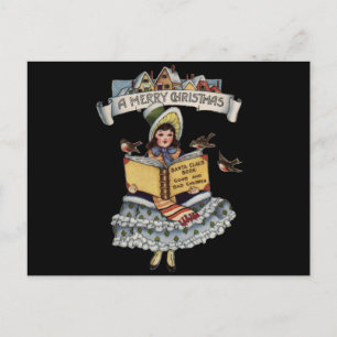 Vintage Kleines Mädchen und Weihnachtsmann Buch Feiertagspostkarte