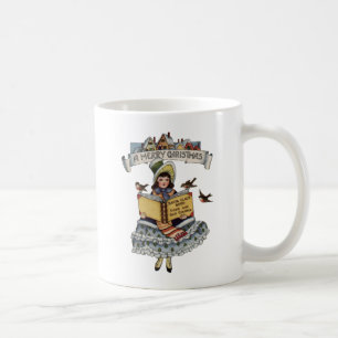Vintage Kleines Mädchen und Weihnachtsmann Buch Kaffeetasse