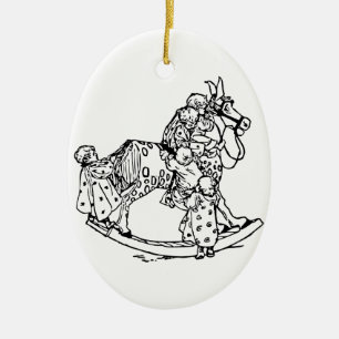 Vintage-Kleinkinder auf einem Schaukelpferd-Orname Keramik Ornament