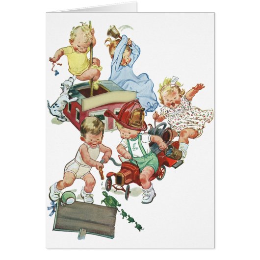 Vintage Kleinkinder spielen mit Feuerwehrfahrzeuge (Vorne)