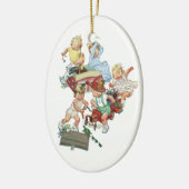 Vintage Kleinkinder spielen mit Feuerwehrfahrzeuge Keramikornament (Links)