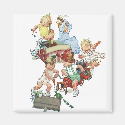 Vintage Kleinkinder spielen mit Feuerwehrfahrzeuge Magnet (Vorne)