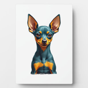 Vintage-Kleinpinscher-Porträt Farbige Gravur Fotoplatte