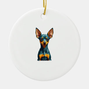 Vintage-Kleinpinscher-Porträt Farbige Gravur Keramik Ornament