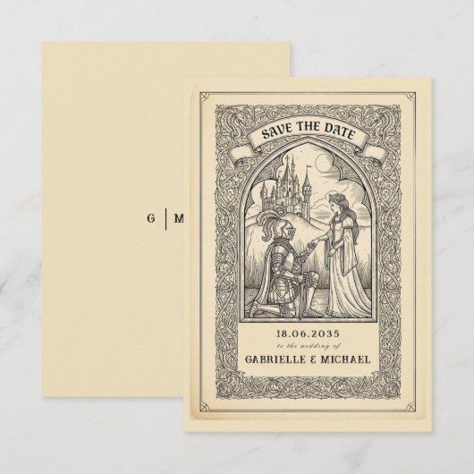 Vintage Knight Medieval Sketch Save The Date Card (Vorne/Hinten)