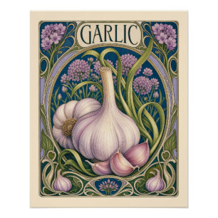 Vintage Knoblauch im Jugendstil Küchenkunst Poster