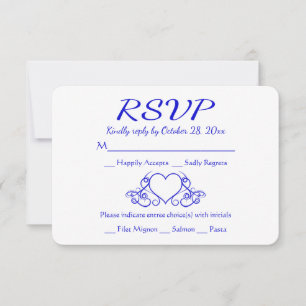 Vintage Kobaltblau RSVP Herz Hochzeitsfeier Karte