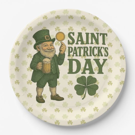 Vintage, Kobold St. Patrick's Day Pappteller (Vorderseite)