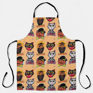 Vintage-Koch-Halloween-Katze-Kürbis-Eule-Spaß Schürze