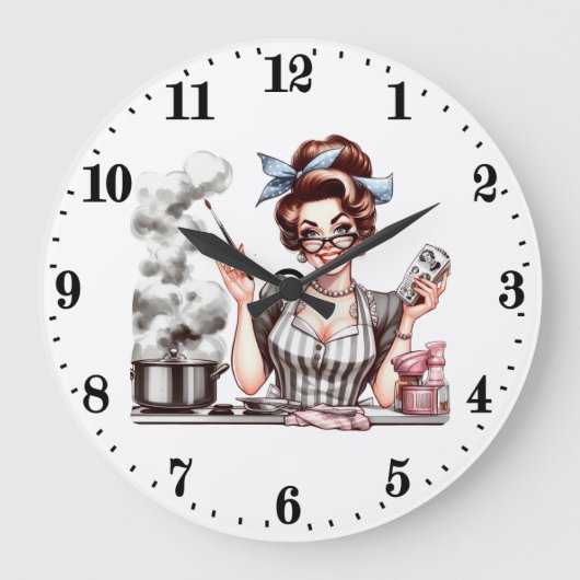 Vintage Kochdame Große Wanduhr (Vorderseite)