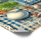 Vintage Kochutensilien auf Blue Tablecloth Poster (Ecke)
