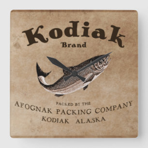 Vintage Kodiak Lachs Etikett (Fisch) Quadratische Wanduhr