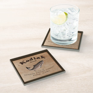 Vintage Kodiak-Lachs-Etikett Glasuntersetzer
