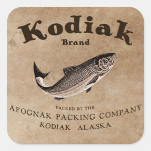 Vintage Kodiak-Lachs-Etikett Quadratischer Aufkleber