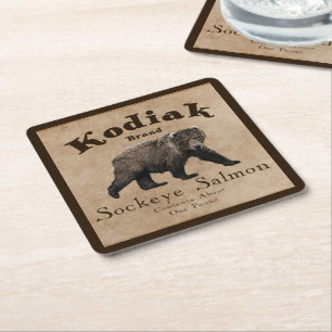 Vintage Kodiak-Lachs-Etikett Rechteckiger Pappuntersetzer