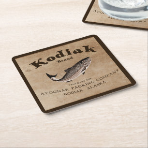 Vintage Kodiak-Lachs-Etikett Rechteckiger Pappuntersetzer