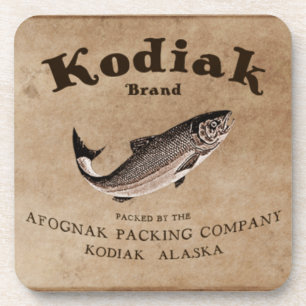 Vintage Kodiak-Lachs-Etikett Untersetzer