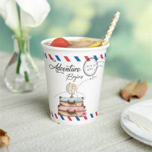 Vintage Koffer Baby Shower Mädchen Abenteuer Postw Pappbecher