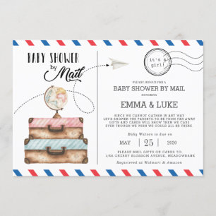 Vintage-Koffer-Baby-Shower per Post auf Distanz Einladung