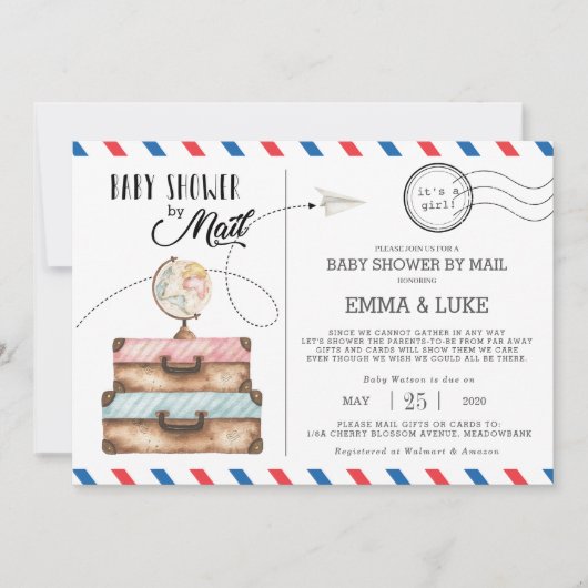 Vintage Koffer Kinderdusche per Mail lange Entfern Einladung (Vorderseite)