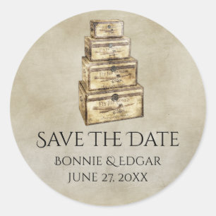 Vintage Koffer Save the Date Aufkleber