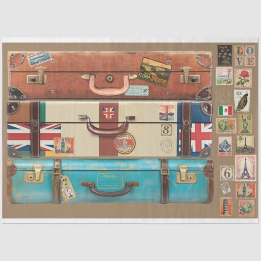 Vintage Kofferfronten und Reiseaufkleber Seidenpapier (Vorderseite)