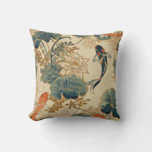 Vintage-Koi-Fisch & Lotus - Japanischer-Garten-Tei Kissen