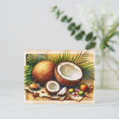 Vintage Kokosnuss tropisch Postkarte (Stehend Vorderseite)