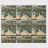 Vintage Kokospalmen Tropischer Sonnenuntergang Geschenkpapier (Flach)