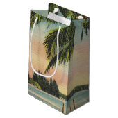 Vintage Kokospalmen Tropischer Sonnenuntergang Kleine Geschenktüte (Rückseite Schrägansicht)