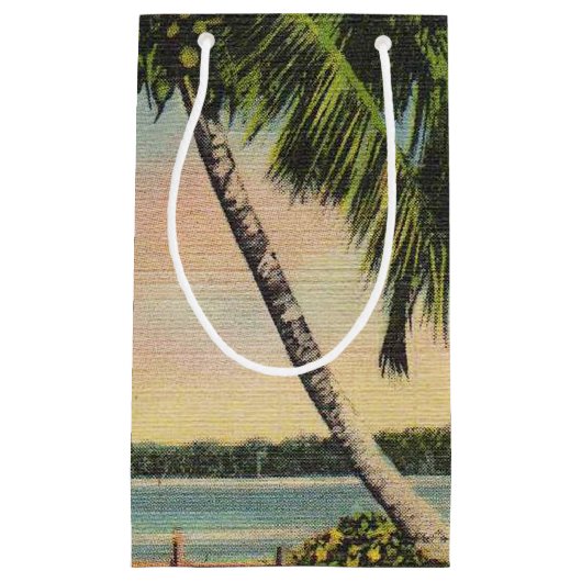 Vintage Kokospalmen Tropischer Sonnenuntergang Kleine Geschenktüte (Vorderseite)