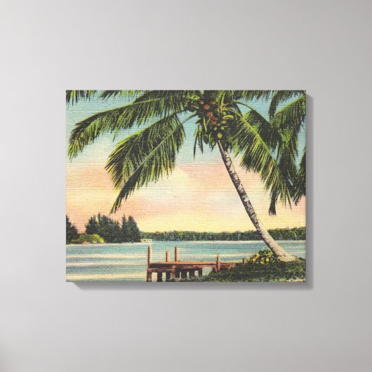Vintage Kokospalmen Tropischer Sonnenuntergang Leinwanddruck (Vorderseite)