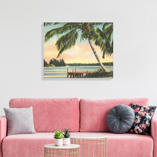 Vintage Kokospalmen Tropischer Sonnenuntergang Leinwanddruck (Insitu (Wohnzimmer))