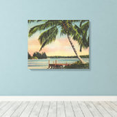 Vintage Kokospalmen Tropischer Sonnenuntergang Leinwanddruck (Insitu (Holzboden))